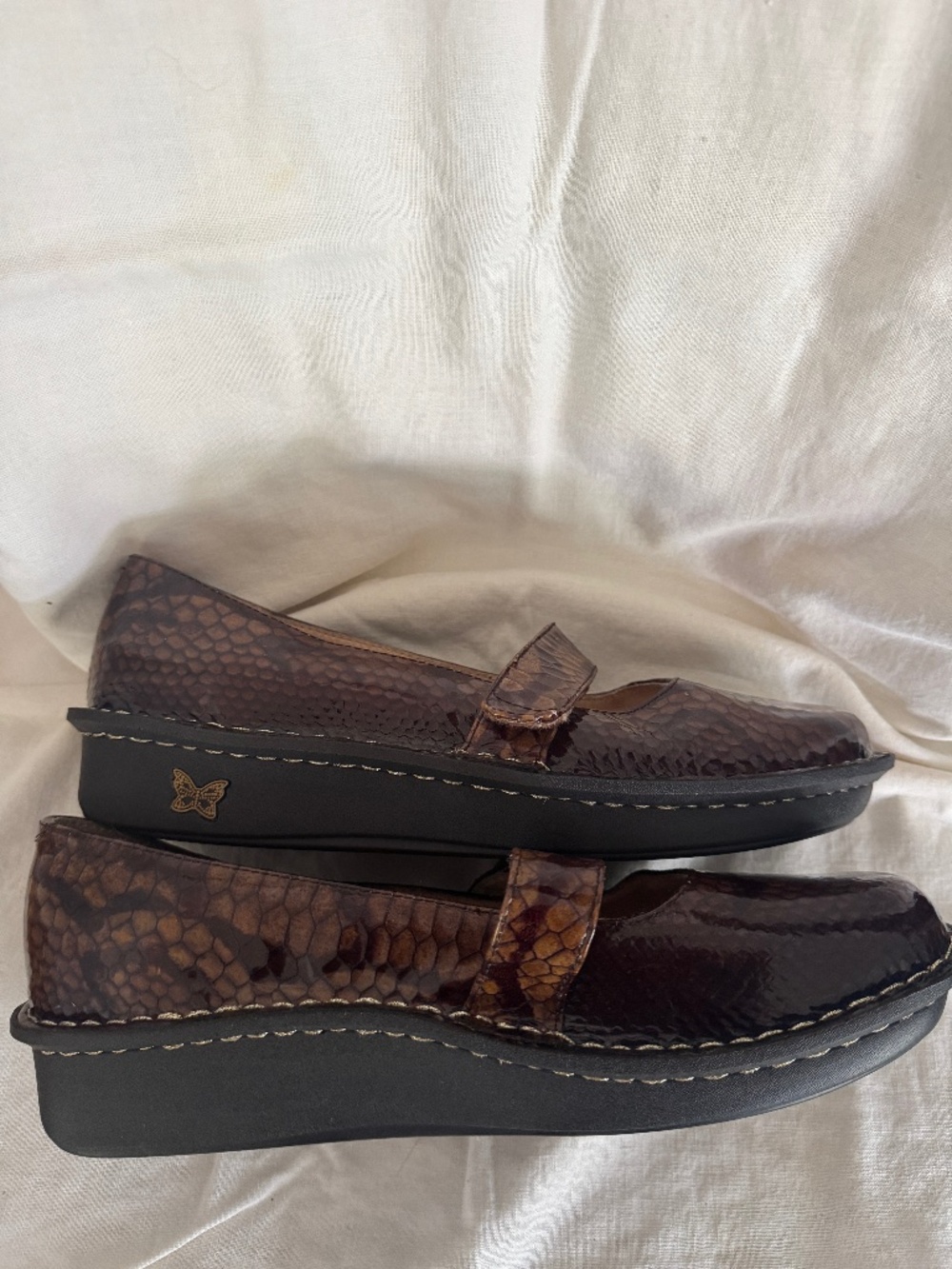 ALEGRIA FELIZ MARY JANE COMFORT SHOES BROWN SNAKE PRINT PATENT LEATHER - SIZE 41 - Picture 3 of 7